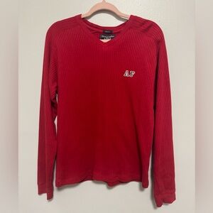 Vintage Abercrombie & Fitch Red Ribbed Long Sleeve Muscle V-Neck Shirt